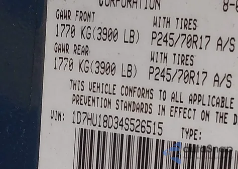 2004 Dodge Ram 1500 Slt/Laramie from USA, damaged, VIN 1D7HU18D34S526515